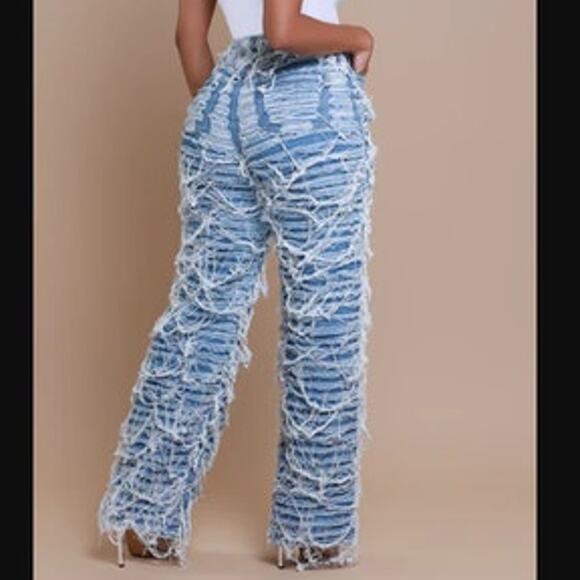 Swank a Posh Tear It Up Ultra Distressed Wide Leg Jeans Medium Wash - Picture 14 of 15